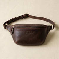 Elatheria Roamer full grain leather belt bag crossbody sling with brass hardware