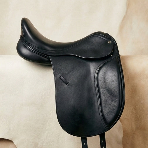 Elatheria Grand Prix premium full grain black leather dressage saddle elite riders