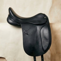 Elatheria Grand Prix premium full grain black leather dressage saddle elite riders