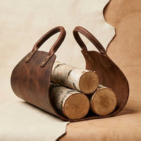 Elatheria Hearthside luxury high grain leather log carrier tote with brass hardware