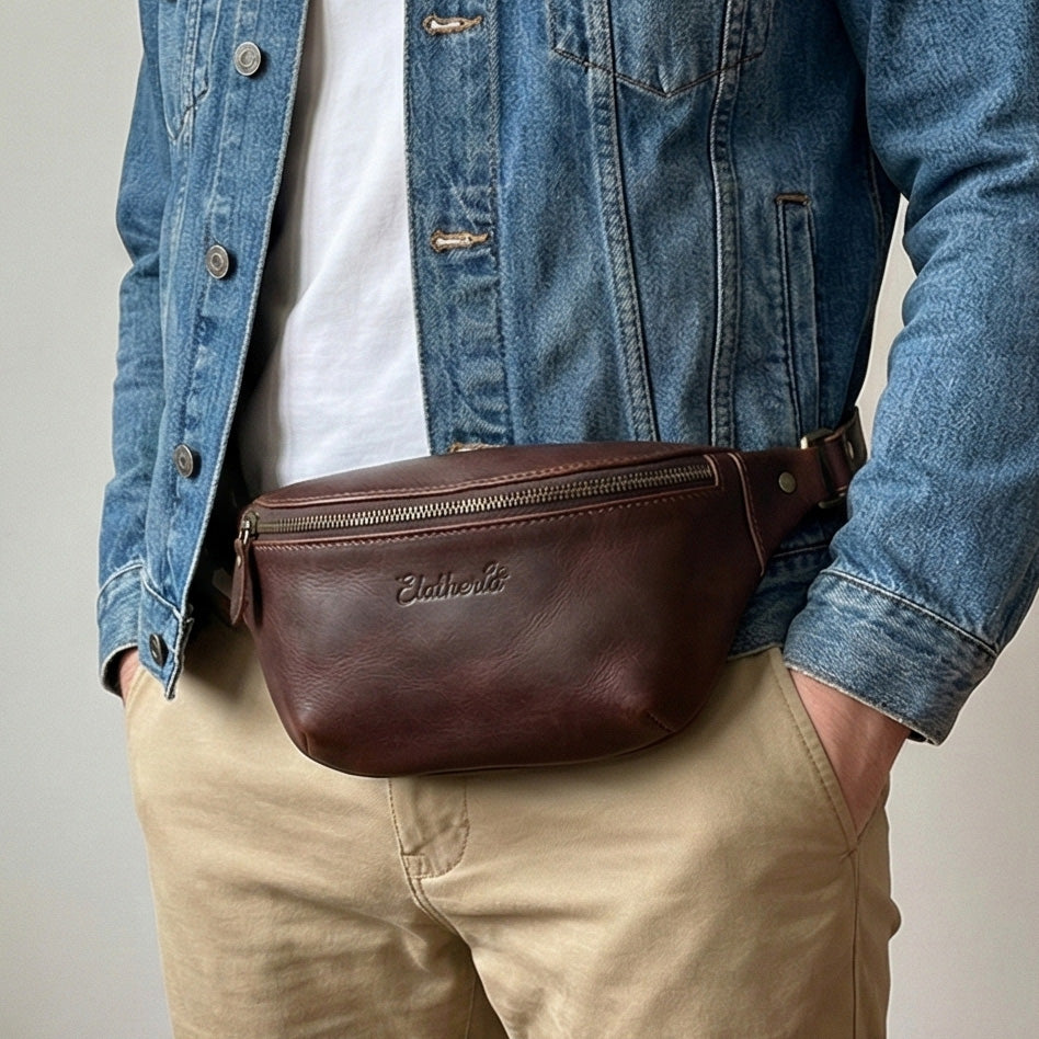 The Roamer Leather Belt Bag and Sling on Model