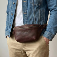Elatheria Roamer full grain leather belt bag crossbody sling with brass hardware