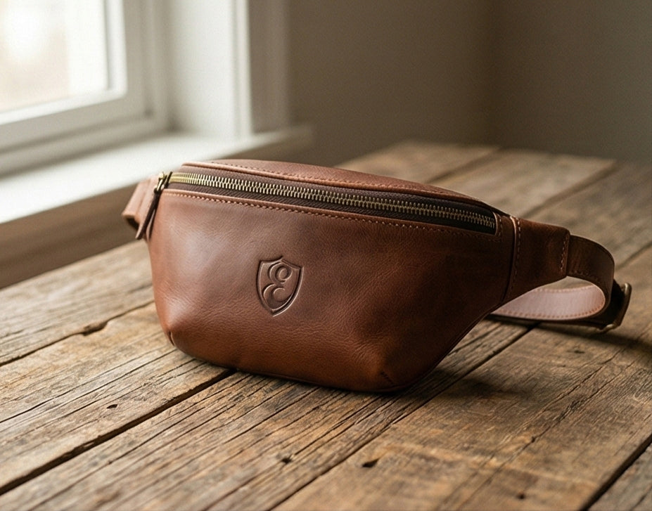 The Roamer Leather Belt Bag and Sling on Model