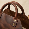 Elatheria Hearthside luxury high grain leather log carrier tote with brass hardware