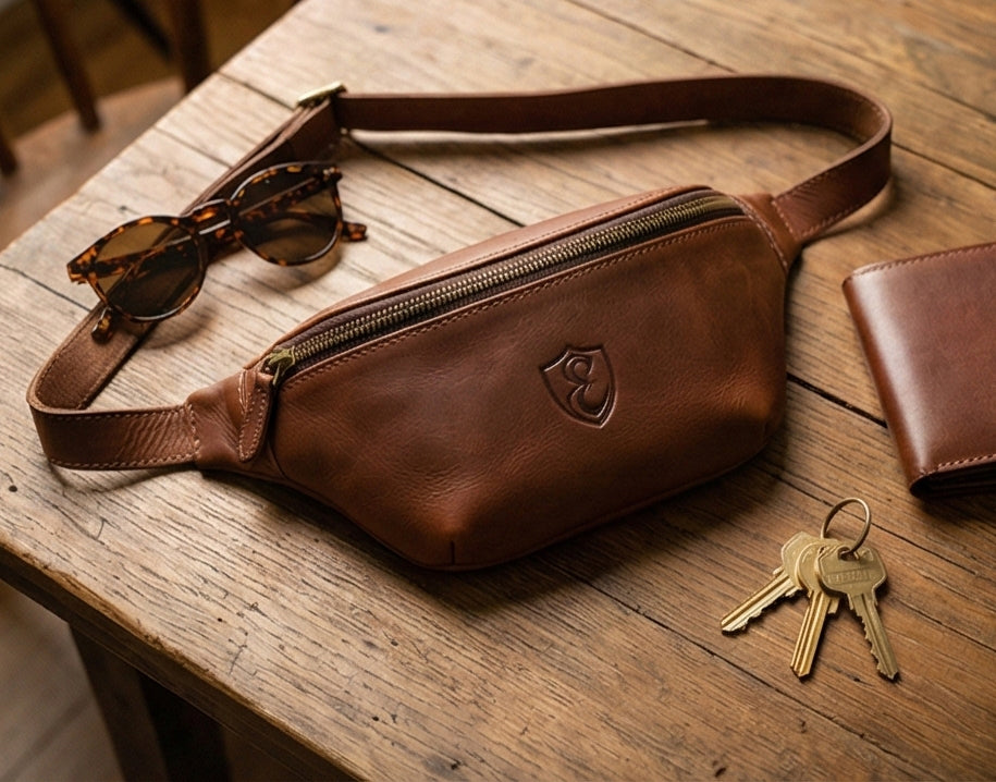 The Roamer Leather Belt Bag and Sling on Model