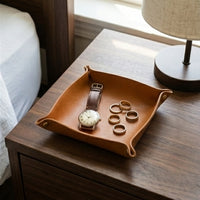 Elatheria Valet snap corner full grain leather catch-all desk tray organizer