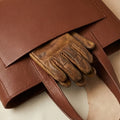 Elatheria Hearthstone pebbled full grain tan leather luxury firewood log carrier