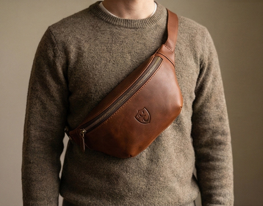 The Roamer Leather Belt Bag and Sling on Model
