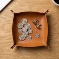Elatheria Valet snap corner full grain leather catch-all desk tray organizer