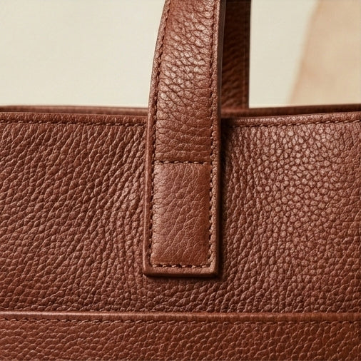 Elatheria Hearthstone pebbled full grain tan leather luxury firewood log carrier