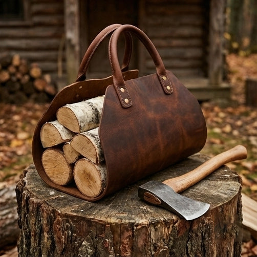 The Hearthside | Leather Log Carrier Tote