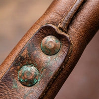 Elatheria Hearthside luxury high grain leather log carrier tote with brass hardware