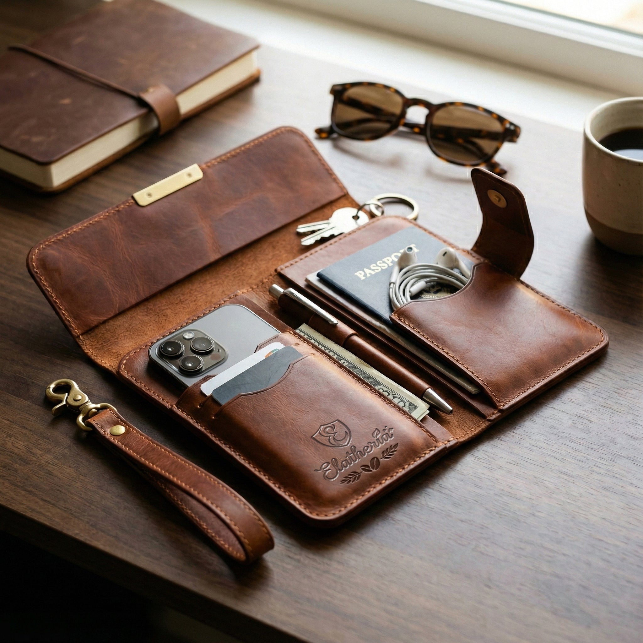 The Voyager Leather Travel Wallet with Passport and Phone