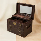 Elatheria Treasure pebbled leather antique jewelry trunk chest velvet lined multi tier