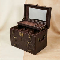 Elatheria Treasure pebbled leather antique jewelry trunk chest velvet lined multi tier