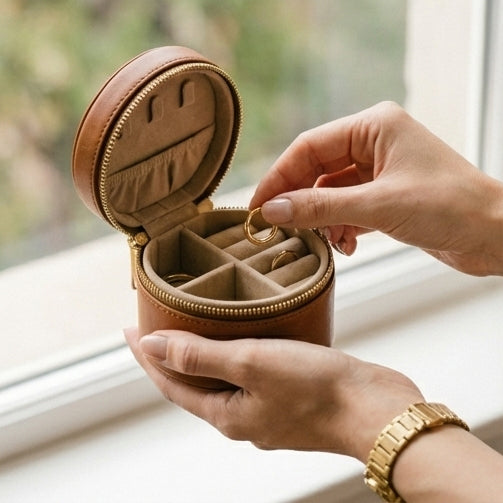 The Heirloom | Cylindrical Leather Travel Jewelry Case