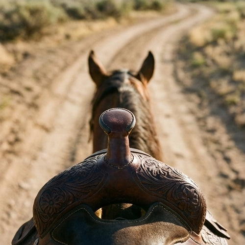 Elatheria Maverick hand tooled basketweave full grain western leather saddle silver conchos