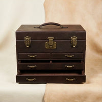 Elatheria Treasure pebbled leather antique jewelry trunk chest velvet lined multi tier