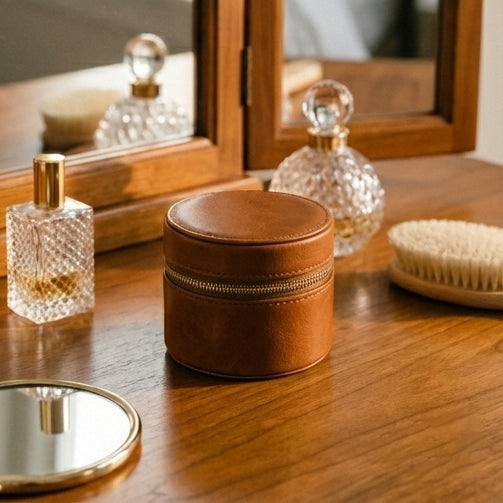 The Heirloom | Cylindrical Leather Travel Jewelry Case