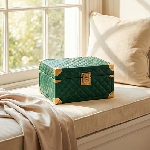 The Heirloom | Quilted Leather Artisan Jewelry Trunk & Keepsake Case