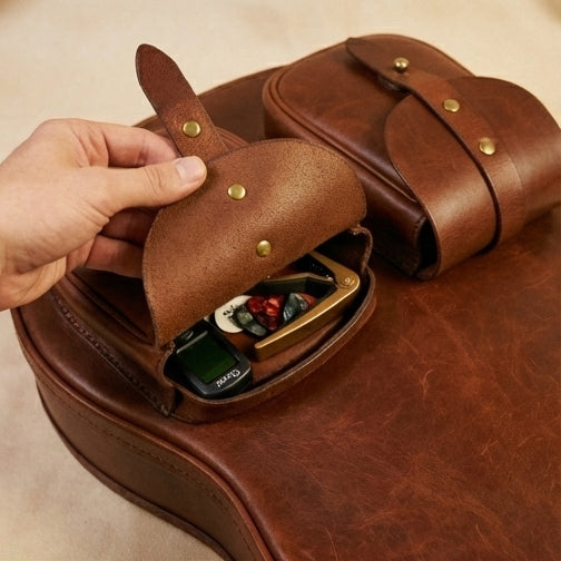 Elatheria Troubadour premium chestnut full grain leather acoustic guitar hard case