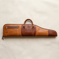 Elatheria Marksman luxury two tone full grain leather shotgun case slip fleece lining