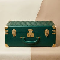 Elatheria Heirloom quilted emerald green leather jewelry trunk brushed brass hardware