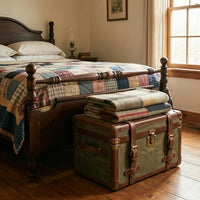 Elatheria Voyager vintage waxed canvas full grain leather storage trunk brass hardware