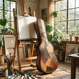 Elatheria Troubadour mosaic patchwork full grain leather acoustic guitar hard case