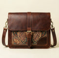 Elatheria Artisan paisley embroidered full grain leather messenger crossbody bag