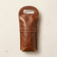 Elatheria Vintner handcrafted full grain leather single wine bottle carrier tote