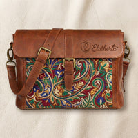 Elatheria Royal Paisley intricate embroidered leather messenger bag