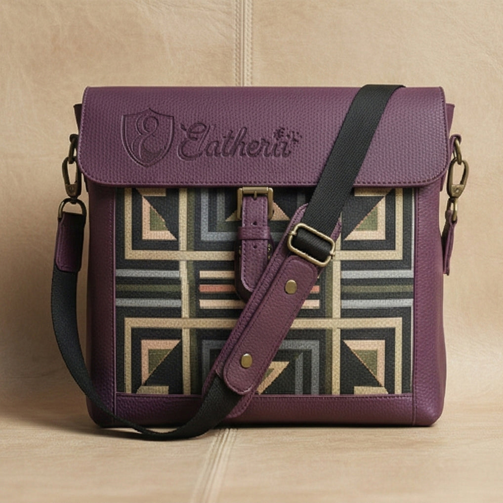 The Mosaic Geometric Leather Satchel in Regal Plum
