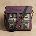 Elatheria Mosaic Regal Plum purple geometric embroidered leather satchel
