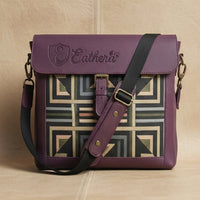 Elatheria Mosaic Regal Plum purple geometric embroidered leather satchel
