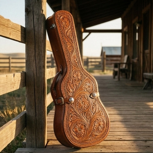 The Outlaw | Hand-Tooled Western Leather Acoustic Guitar Case