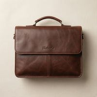 Elatheria Scholar dark brown mahogany full grain leather briefcase messenger bag