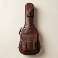 Elatheria Session pull-up leather acoustic guitar gig bag with velvet lining, front view, gift for guitarist
