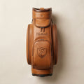 Elatheria Fairway luxury vintage full grain tan leather golf cart bag brass zips