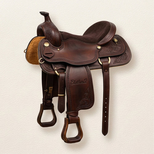 Elatheria Mustang hand tooled floral full grain western leather horse saddle