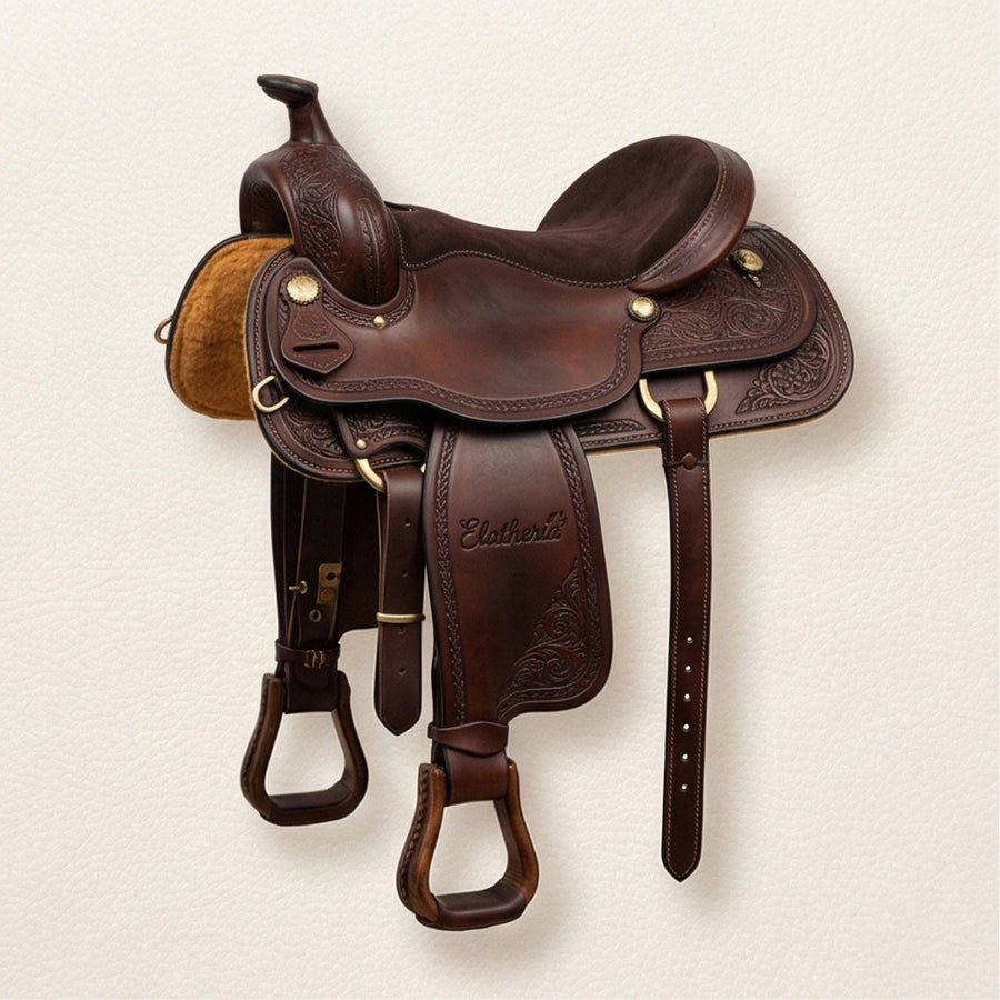 Elatheria Mustang hand tooled floral full grain western leather horse saddle