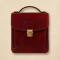 Elatheria Scribe vertical full grain leather crossbody mini briefcase in burgundy
