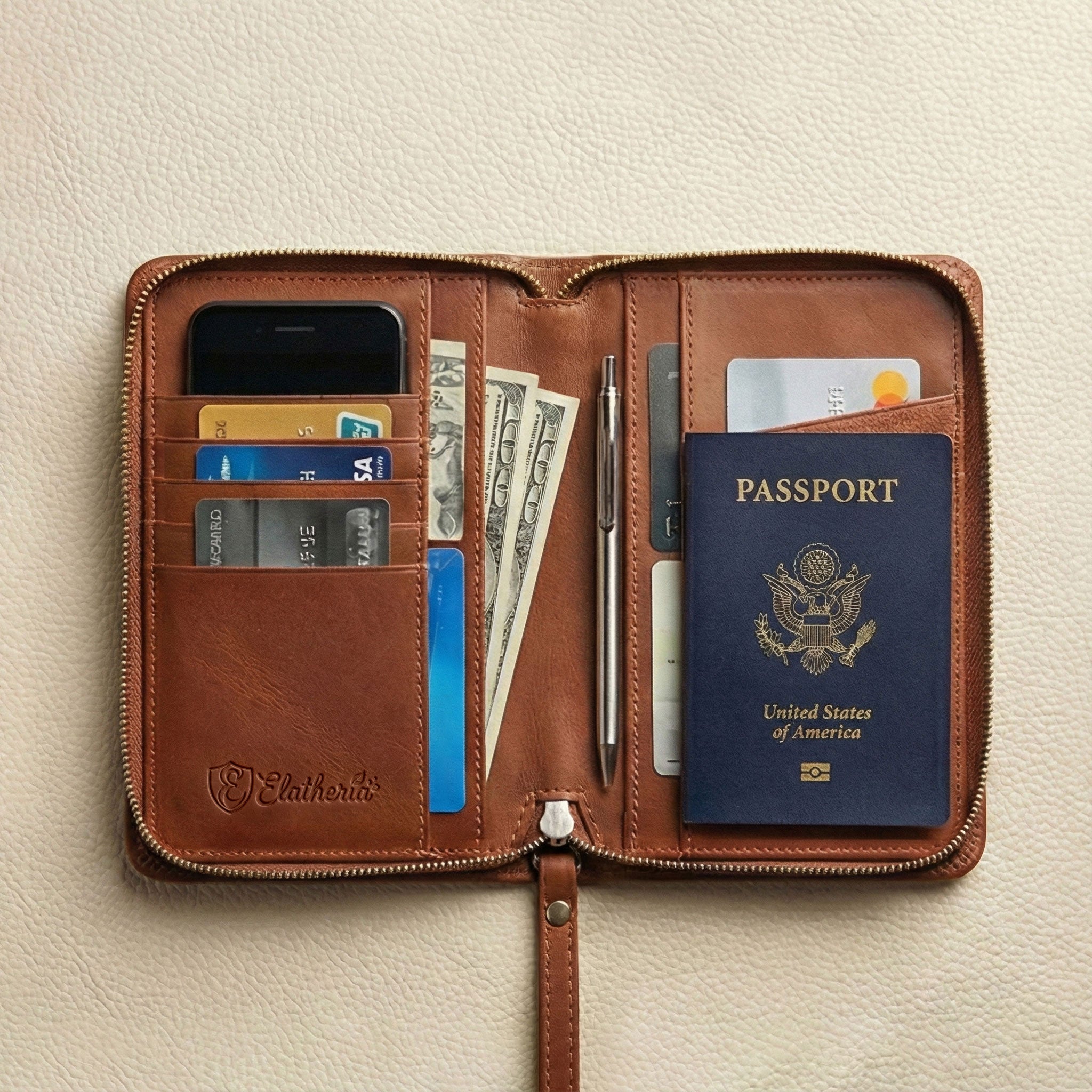 The Voyager Leather Travel Wallet with Passport and Phone