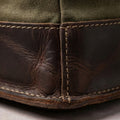 Troubadour leather-trimmed canvas bag carry handle detail, gift for musician or gift for guitarist