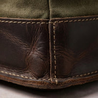 Troubadour leather-trimmed canvas bag carry handle detail, gift for musician or gift for guitarist
