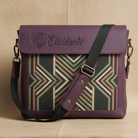 The Mosaic Geometric Leather Satchel in Regal Plum