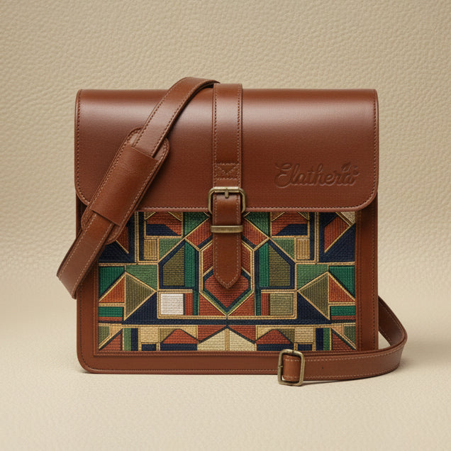 The Mosaic Geometric Leather Satchel in Vintage Brown