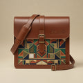 Elatheria Mosaic 2.0 geometric embroidered full grain leather satchel