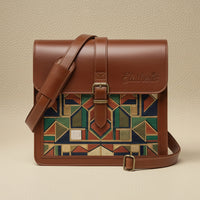 Elatheria Mosaic 2.0 geometric embroidered full grain leather satchel