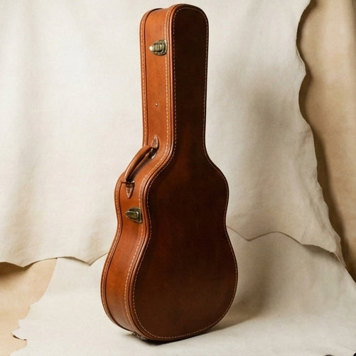Elatheria Maestro premium full grain leather acoustic guitar hard case brass locks